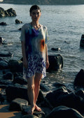Ciel & Sand Sheer Short Kaftan Dress - Blue & Brown Beach Cover Up