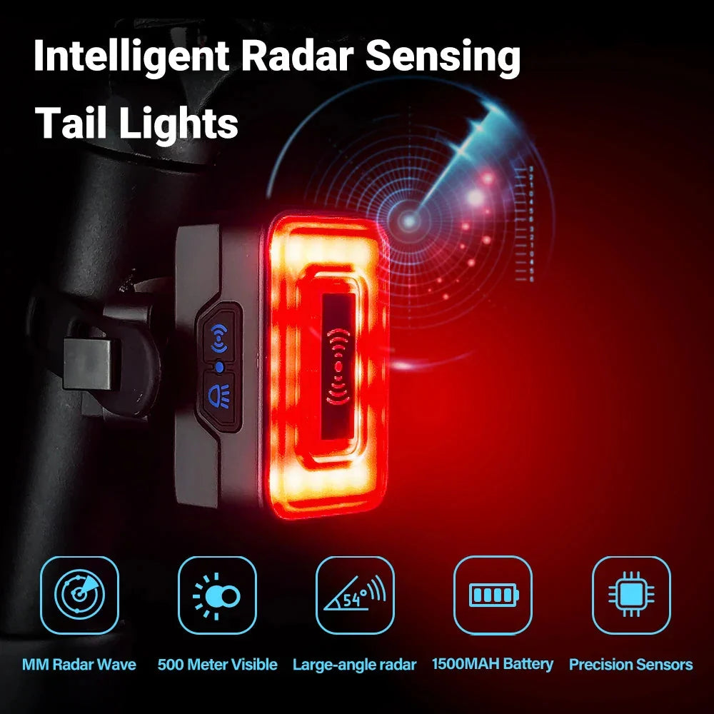 Smart Bicycle Radar Tail Light AI Brake Sensing Black-1