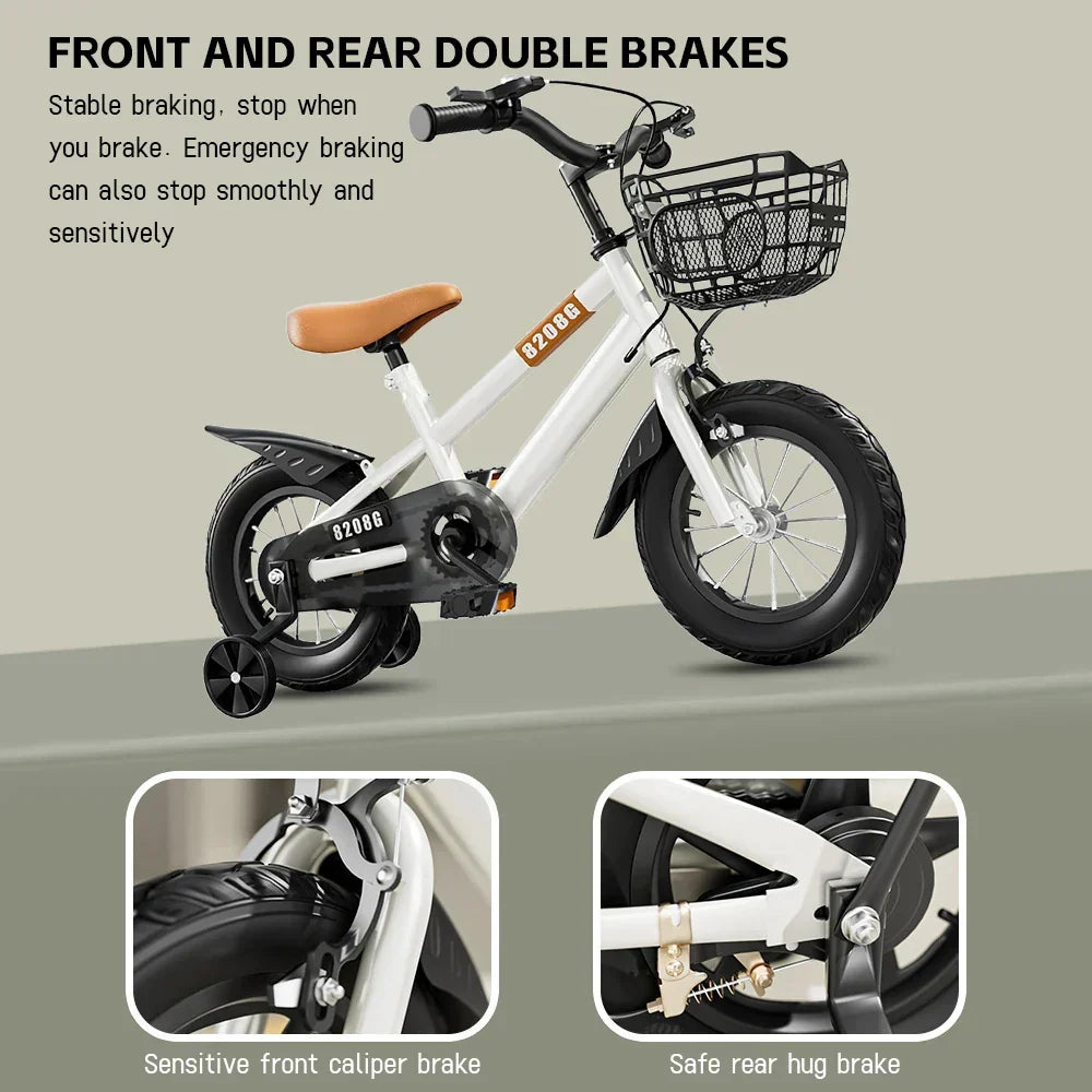 Kids Bike Bicycle for Girls Ages 3-7 Years with Training Wheels Basket Kids Bicycle-3